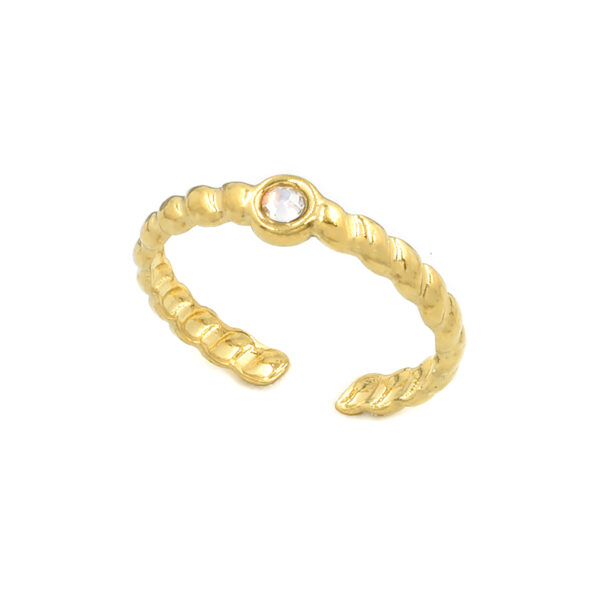 Δαχτυλίδι ατσάλινο, ανοιχτό, χρυσό, με ζιργκόν, Awear Brillar Gold