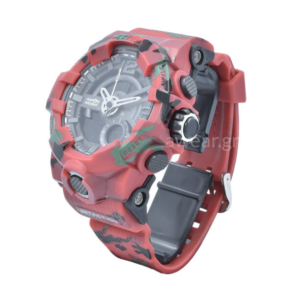 EXPCNI 3261 Military Red, ανδρικό ρολόι, αδιάβροχο 20 bar, με λουράκι σιλικόνης