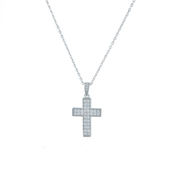 Γυναικείο κολιέ σταυρός με ζιργκόν, ασημί, ατσάλινο, Awear Creu Silver