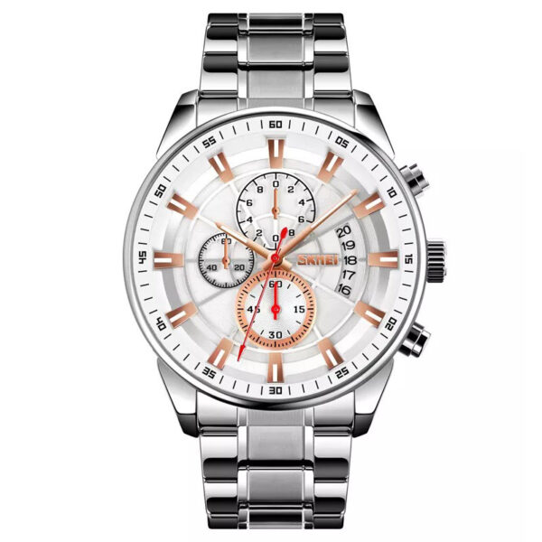 Skmei 9285 Silver White ανδρικό ρολόι με μπρασελέ