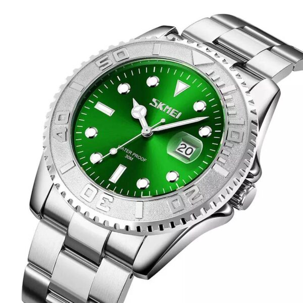 Skmei 9295 Silver Green ανδρικό ρολόι με μπρασελέ