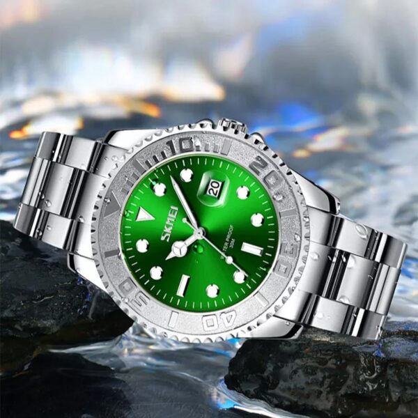 Skmei 9295 Silver Green ανδρικό ρολόι με μπρασελέ ασημί και πράσινο καντράν
