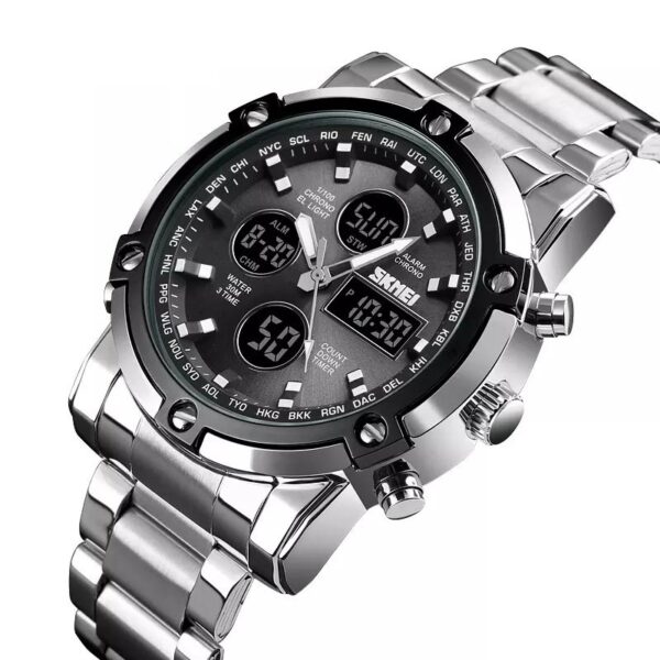 Skmei 1389 Silver Black ανδρικό ρολόι με ασημί μπρασελέ