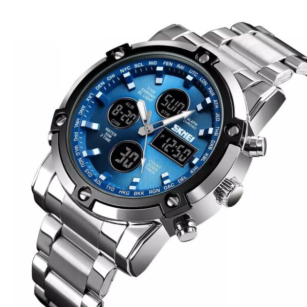 Skmei 1389 Silver Blue ανδρικό ρολόι με ασημί μπρασελέ