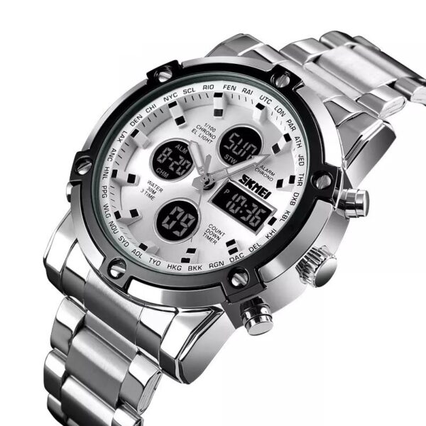 Skmei 1389 Silver White ανδρικό ρολόι με ασημί μπρασελέ