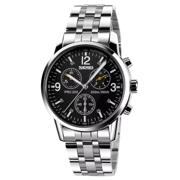 Skmei 9070 Silver Black ανδρικό ρολόι με μπρασελέ