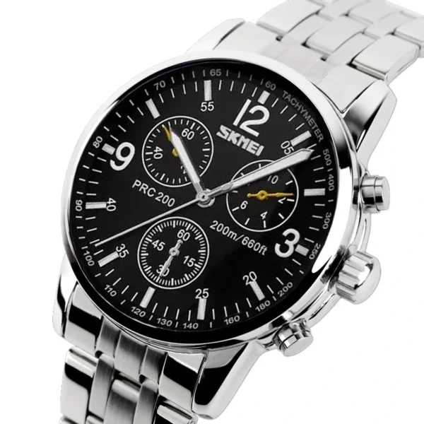 Skmei 9070 Silver Black ανδρικό ρολόι με ασημί μπρασελέ και μαύρο καντράν