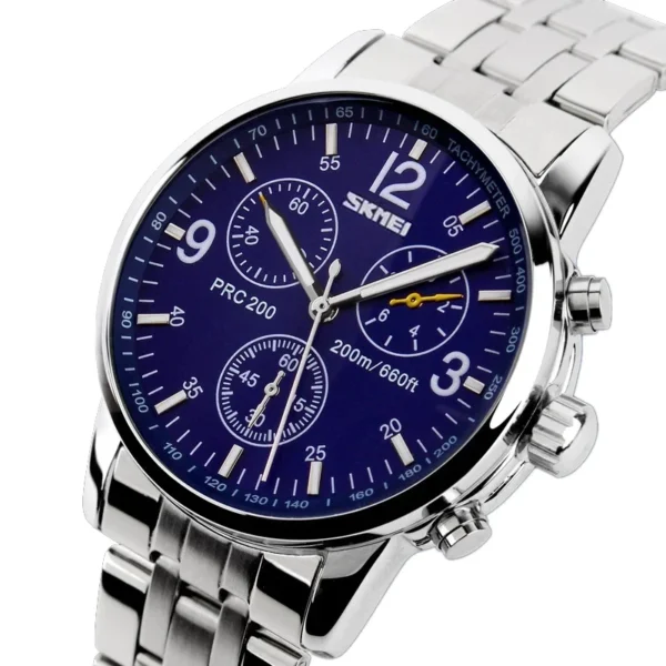 Skmei 9070 Silver Blue ανδρικό ρολόι με ασημί μπρασελέ και μπλε καντράν