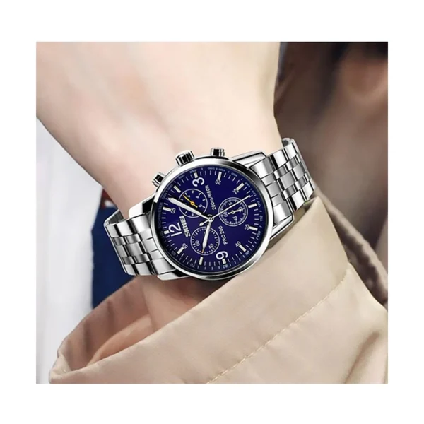 Skmei 9070 Silver Blue ανδρικό ρολόι με μπρασελέ, φορεμένο