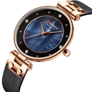 Curren 9056 Leather Black γυναικείο ρολόι διακοσμημένο με στρας