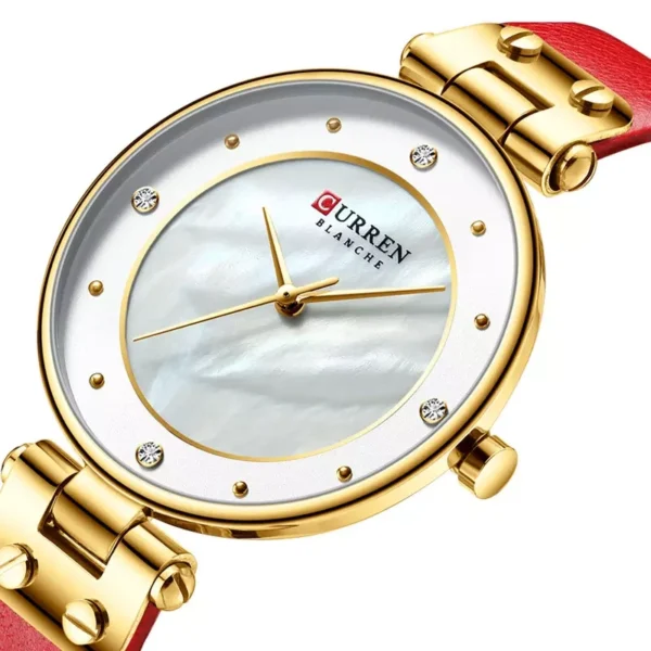 Curren 9056 Leather Red γυναικείο ρολόι διακοσμημένο με στρας