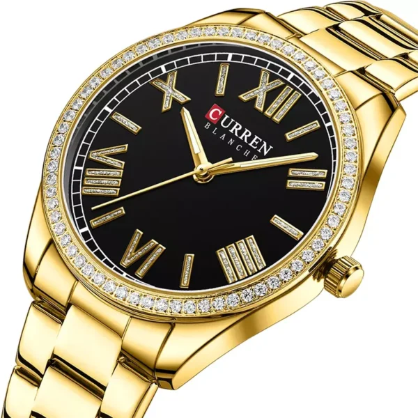 Curren 9088 Gold Black γυναικείο ρολόι με στρας στο καντράν