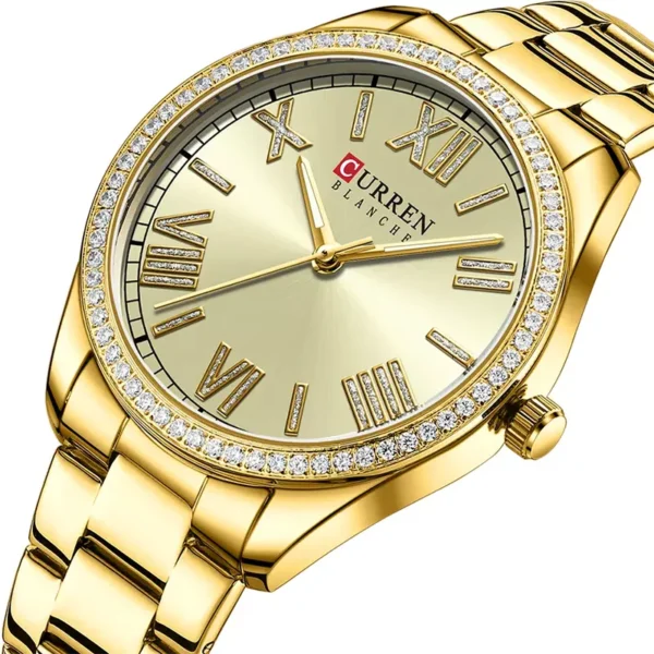 Curren 9088 Gold γυναικείο ρολόι με στρας στο καντράν