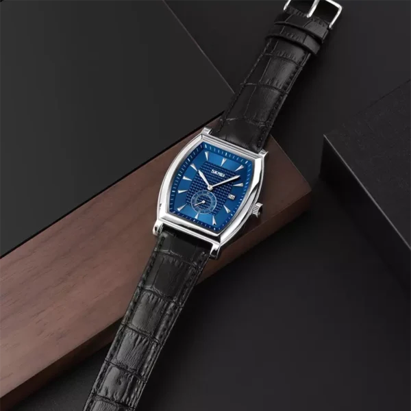 SKMEI 9306 Blue ανδρικό ρολόι με δερμάτινο λουράκι και ασημί, ορθογώνια κάσα