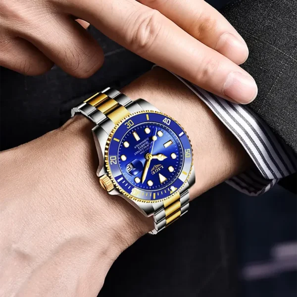 Lige 10045 Gold Blue ανδρικό ρολόι με μπρασελέ, φορεμένο