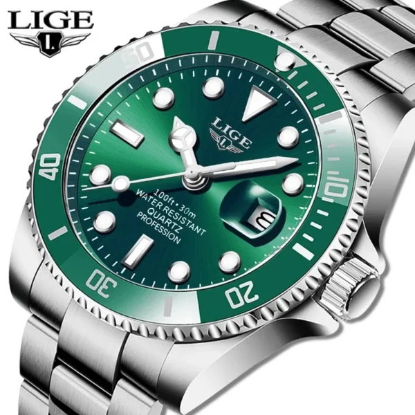 Lige 10045 Green ανδρικό ρολόι με μπρασελέ και ένδειξη ημερομηνίας