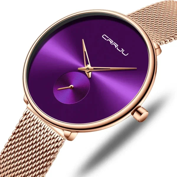 Crrju 2165 Purple γυναικείο ρολόι με μπρασελέ και μοβ καντράν