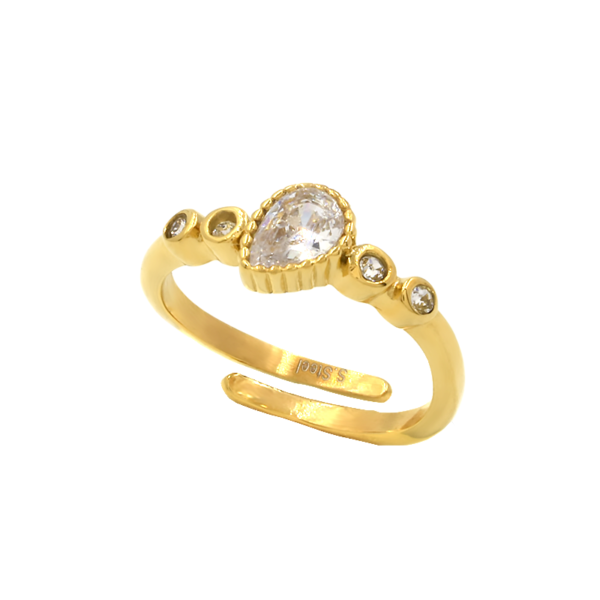 Δαχτυλίδι ατσάλινο, χρυσό, με ζιργκόν, Awear Luise Gold