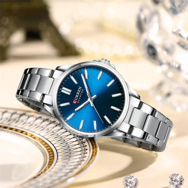 Curren 9090 Blue, γυναικείο ρολόι με ατσάλινο, ασημί μπρασελέ