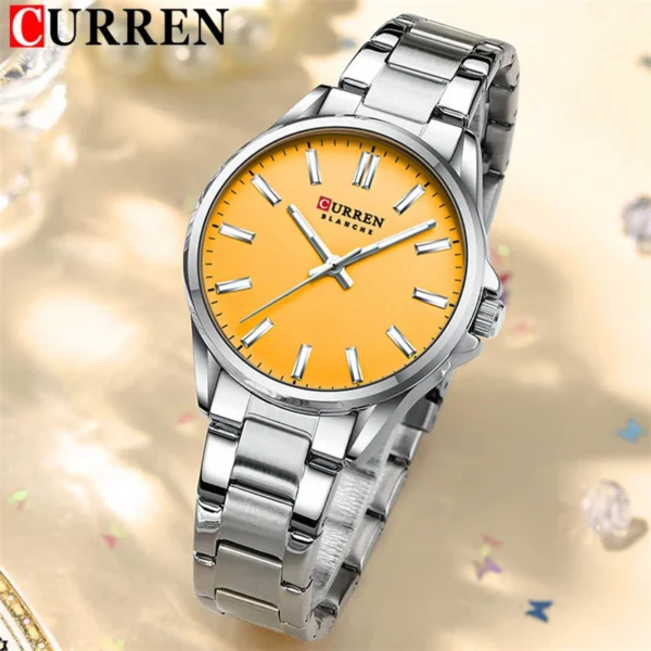 Curren 9090 Orange, γυναικείο ρολόι με ατσάλινο, ασημί μπρασελέ