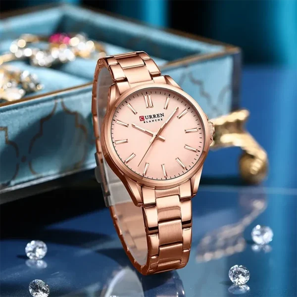Curren 9090 Rose Gold, γυναικείο ρολόι με ροζ χρυσό μπρασελέ, αδιάβροχο 3atm