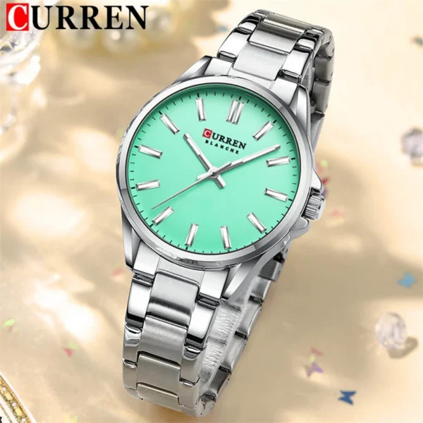 Curren 9090 Turquoise, γυναικείο ρολόι με ατσάλινο, ασημί μπρασελέ