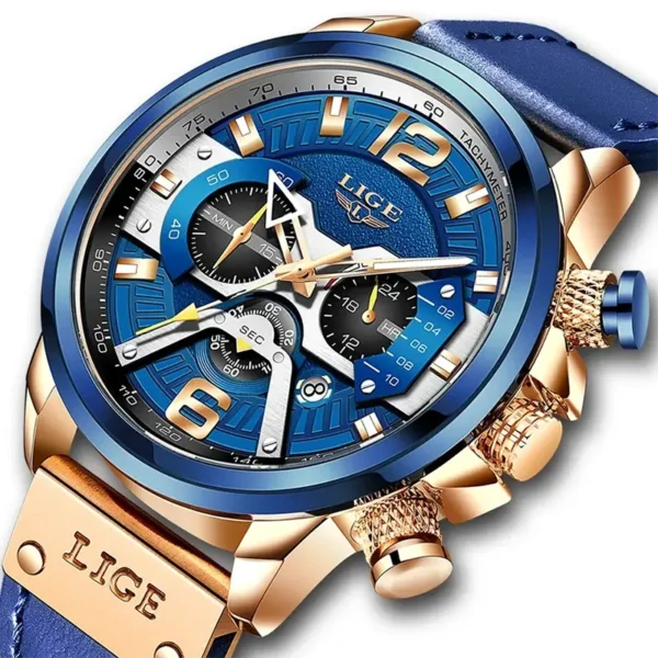 Lige 8917 blue ανδρικό ρολόι δερμάτινο μπλε λουράκι και χρονογράφους