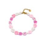 βραχιόλι χάντρες χειροποίητο με λουλούδια ροζ awear florence pink