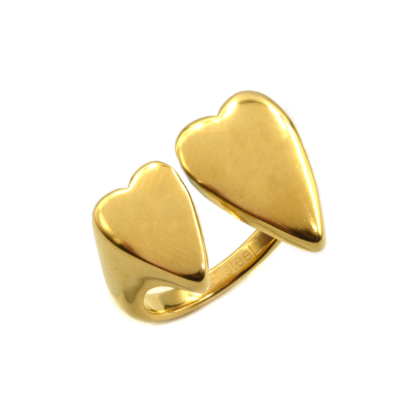 Δαχτυλίδι ανοιχτό ατσάλινο χρυσό καρδιές awear Kimberley gold