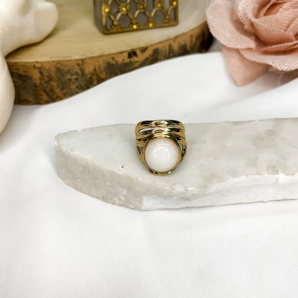 Δαχτυλίδι χρυσό ατσάλινο ανοιχτό με λευκή πέτρα Awear Kian White
