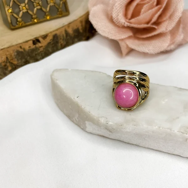 Δαχτυλίδι χρυσό ατσάλινο ανοιχτό με ροζ πέτρα Awear Kian Pink