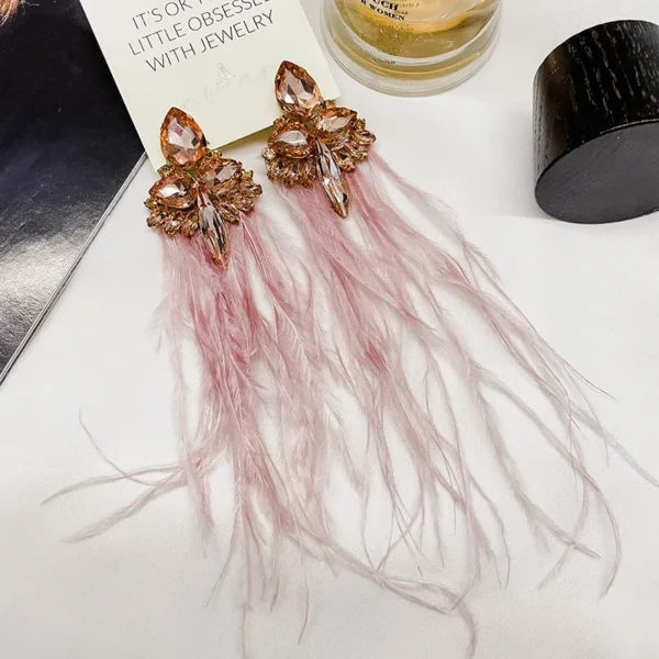 Σκουλαρίκια γυναικεία με κρύσταλλα και φτερά ροζ, Awear Hana Pink