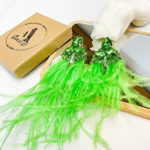 Σκουλαρίκια καρφωτά με κρύσταλλα και φτερά πράσινα, Awear Hana Green
