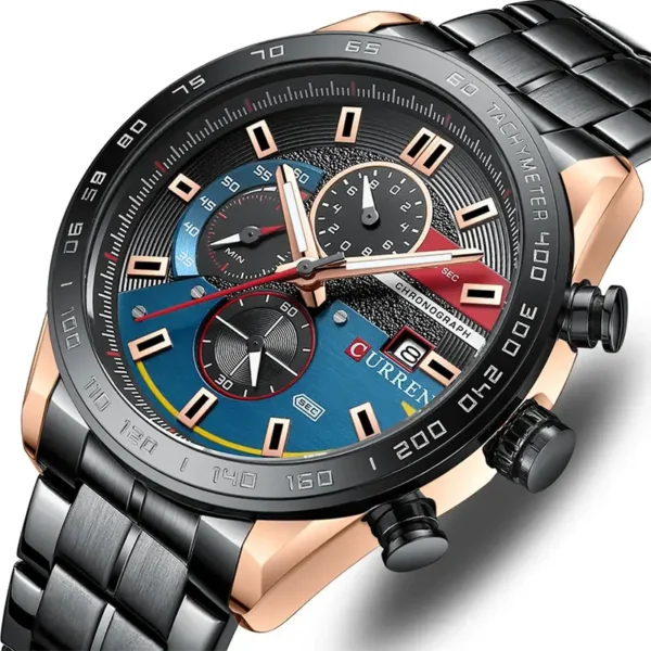 Curren 8410 Black Blue ανδρικό ρολόι με μπρασελέ και καντράν με ημερομηνία