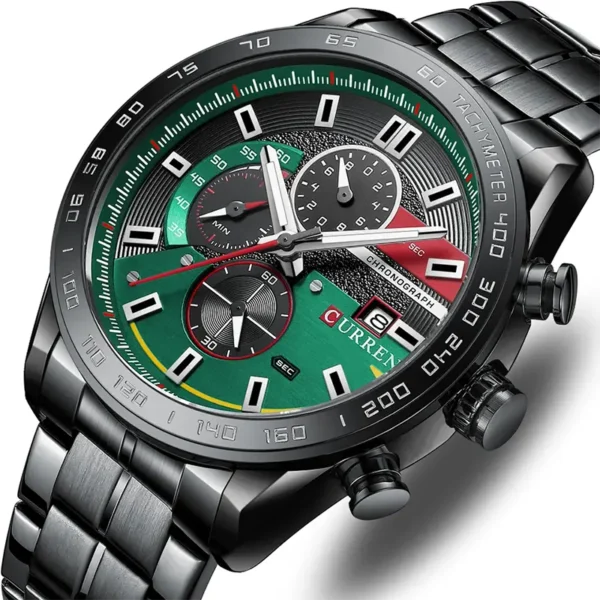 Curren 8410 Black Green ανδρικό ρολόι με μπρασελέ και καντράν με ημερομηνία