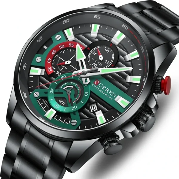 Curren 8415 Black Green ανδρικό ρολόι με μπρασελέ και ένδειξη ημερομηνίας