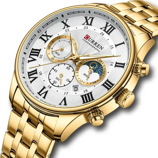 Curren 8427 Gold ανδρικό ρολόι με μπρασελέ και καντράν με ημερομηνία