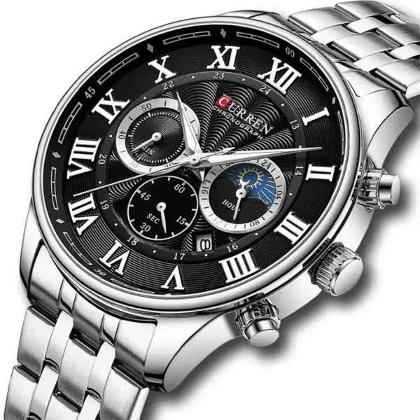 Curren 8427 Silver Black ανδρικό ρολόι με μπρασελέ και καντράν με ημερομηνία