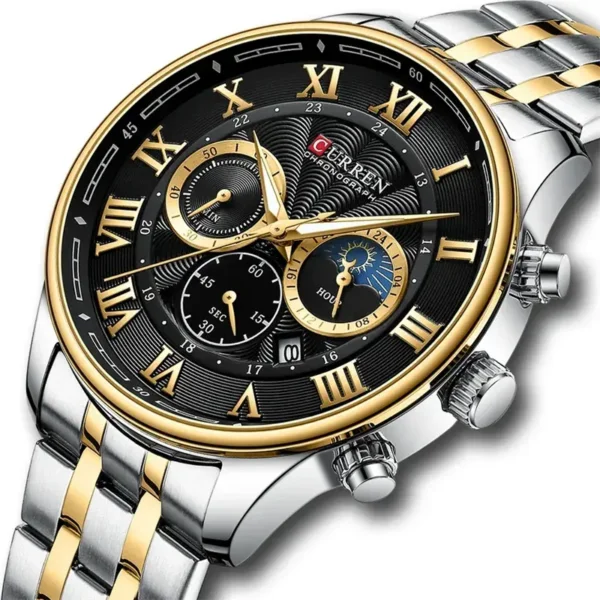 Curren 8427 Silver Gold Black ανδρικό ρολόι με μπρασελέ και καντράν με ημερομηνία