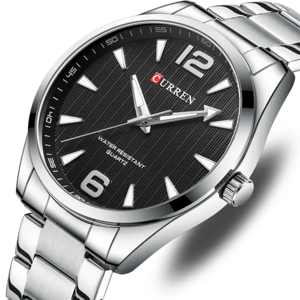 Curren 8434 Silver Black ανδρικό ρολόι με μπρασελέ και φωσφορίζοντες δείκτες