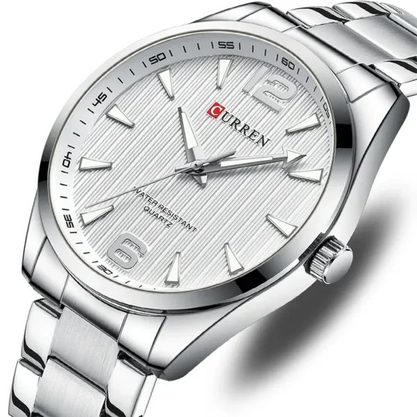 Curren 8434 Silver White ανδρικό ρολόι με μπρασελέ και φωσφορίζοντες δείκτες