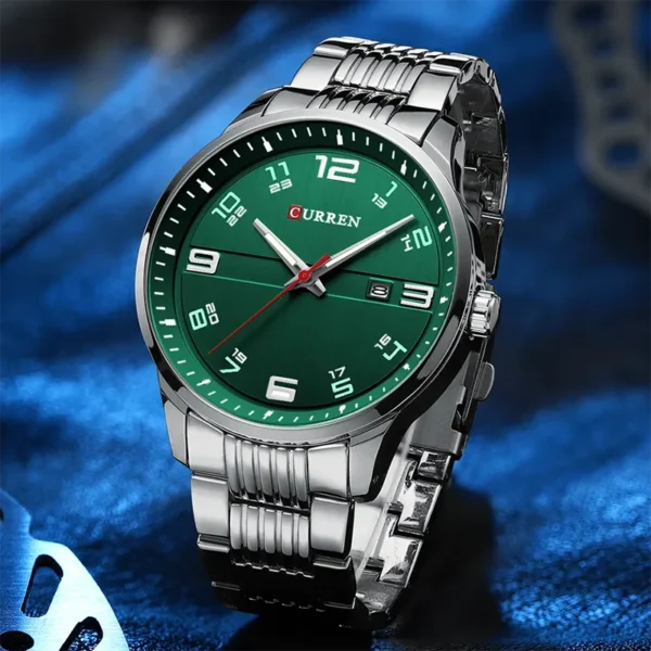 Curren 8411 Green ανδρικό ρολόι με μπρασελέ ατσάλινο, αδιάβροχο 3atm