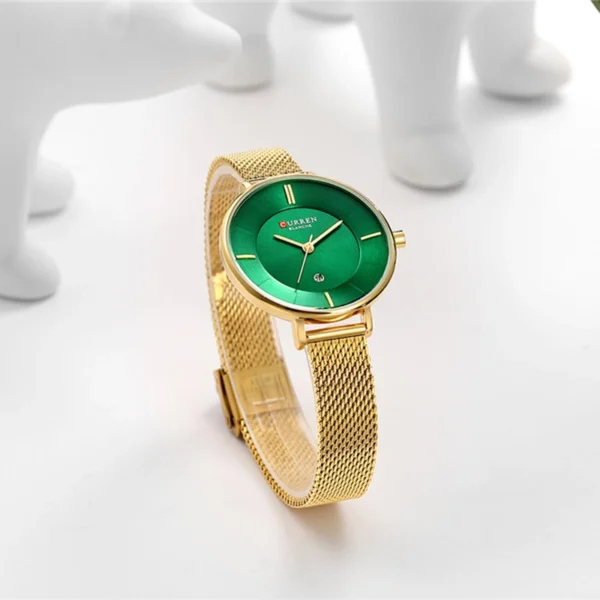 Curren 9037 Gold Green γυναικείο ρολόι με χρυσό μπρασελέ από ανοξείδωτο ατσάλι