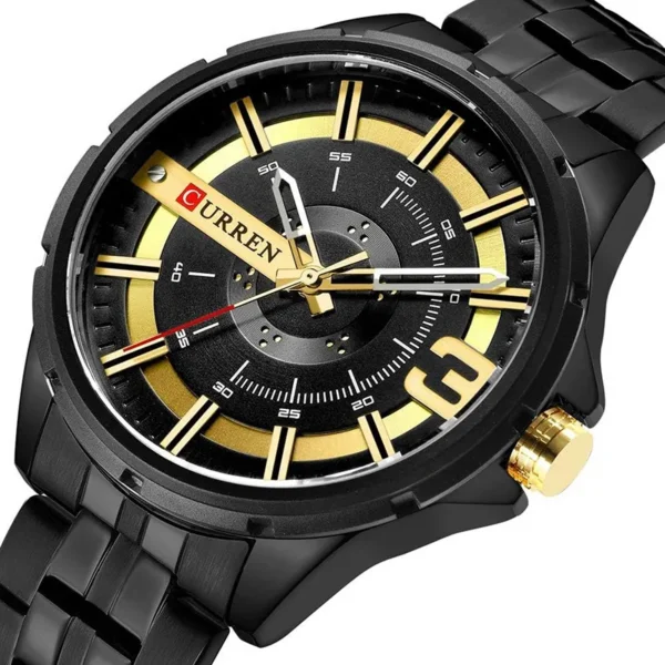 Curren 8333 Black Gold ανδρικό ρολόι με μαύρο μπρασελέ και καντράν με χρυσές λεπτομέρειες