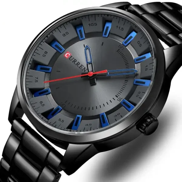 Curren 8406 Gray ανδρικό ρολόι με μπρασελέ μαύρο και καντράν με γκρι και μπλε λεπτομέρειες