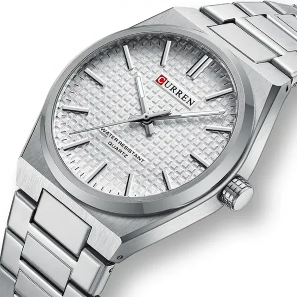 Curren 8439 Silver White ανδρικό ρολόι με ασημί μπρασελέ και λευκό καντράν