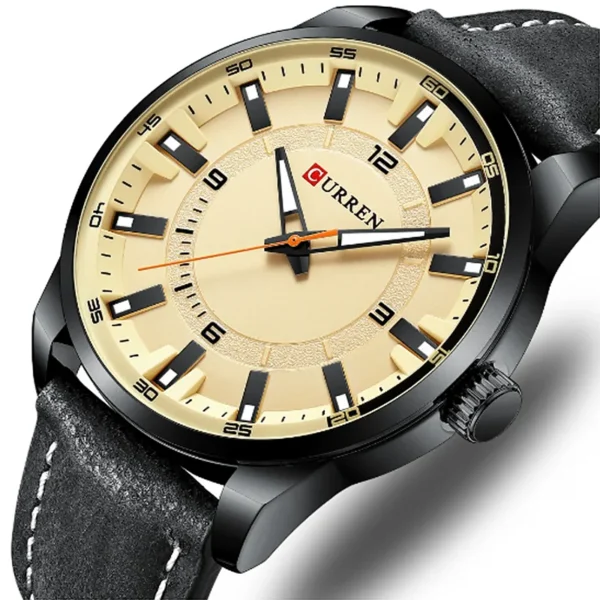 Curren 8390 Black White ανδρικό ρολόι με μαύρο δερμάτινο λουράκι και λευκό καντράν