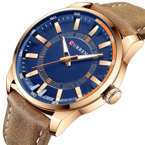 Curren 8390 Brown Blue ανδρικό ρολόι με καφέ δερμάτινο λουράκι και μπλε καντράν