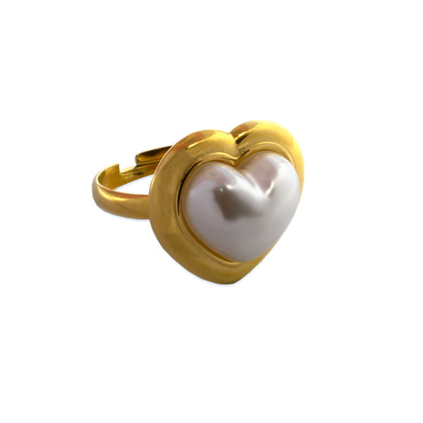 Δαχτυλίδι καρδιά με πέρλα, ατσάλινο, Awear Ellis Gold