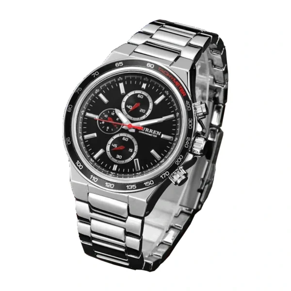 Curren 8011 Silver Red ανδρικό ρολόι με ασημί μπρασελέ και μαύρο καντράν